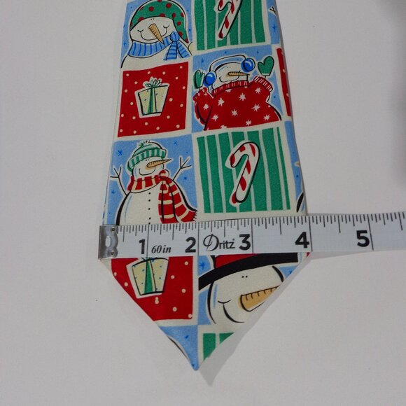 Vintage Snowman Candy Cane Christmas Necktie 100% Silk Hand Made Tie - Picture 3 of 4